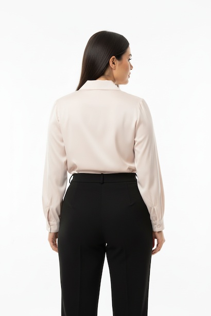 Büyük Beden Önü V Yakalı Bluz  Krem 4