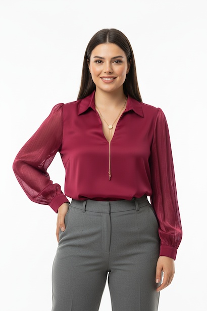 Büyük Beden Önü V Yakalı Bluz 