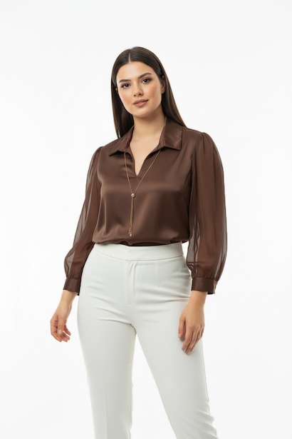 Büyük Beden Önü V Yakalı Bluz 