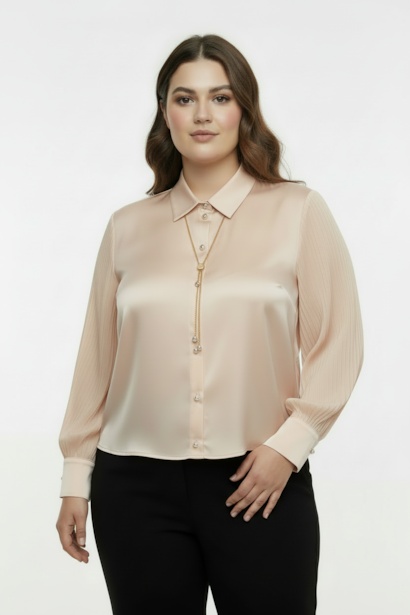 Büyük Beden Kolyeli Gömlek 