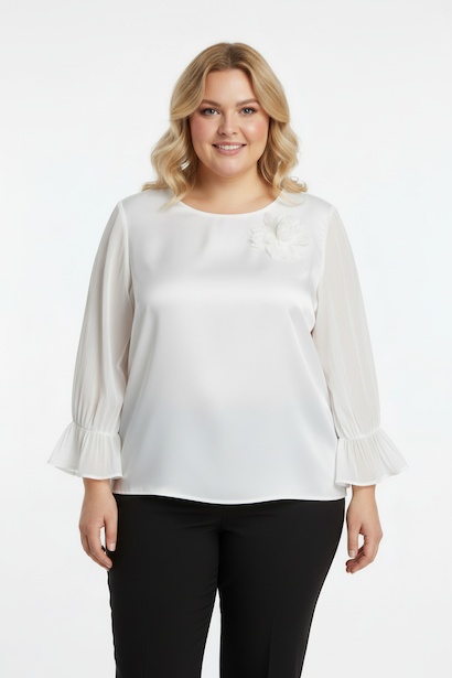 Büyük Beden Yaka Çiçek Bluz 