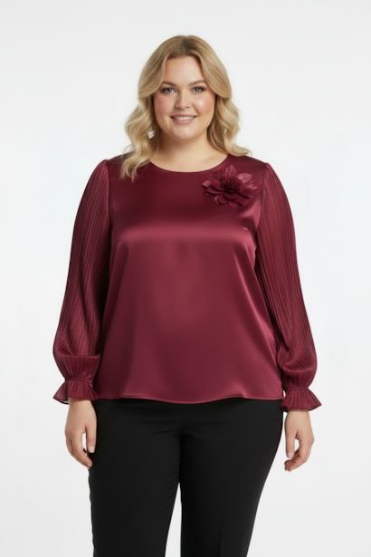 Büyük Beden Yaka Çiçek Bluz 