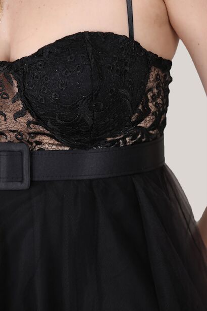 Kadın Kısa Kemerli Abiye Elbise  Siyah 6