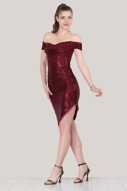 Kadın Pullu Kısa Abiye Elbise 