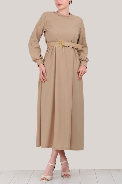 Kadın Bisiklet Yaka Uzun Elbise 