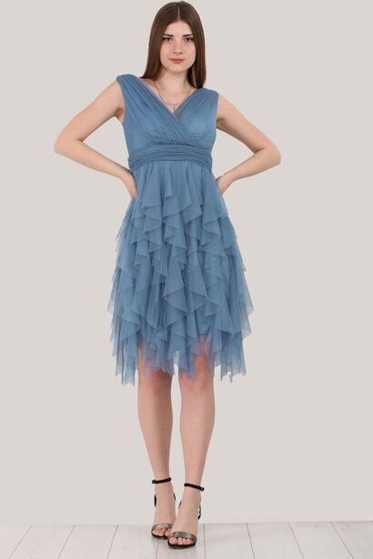 Kadın Kısa Tül Abiye Elbise 