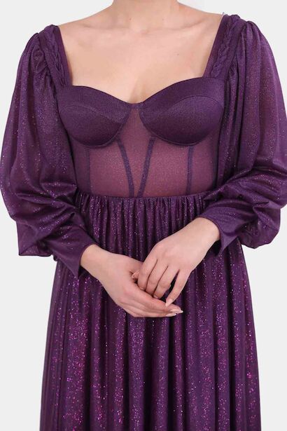 Kadın Simli Uzun Abiye  Mor 6