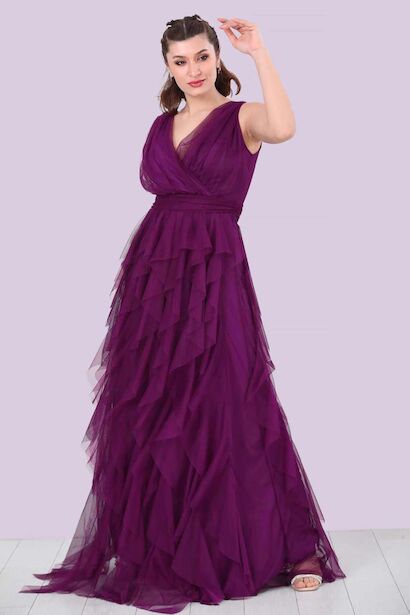 Kadın Tül Uzun Abiye Mor 6