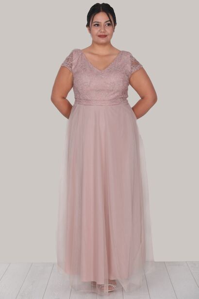 Büyük Beden Uzun Abiye  Pudra 4