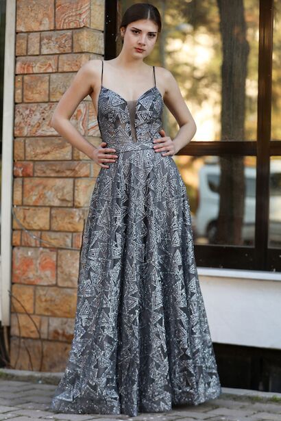 Kadın Pullu Uzun Abiye Elbise 