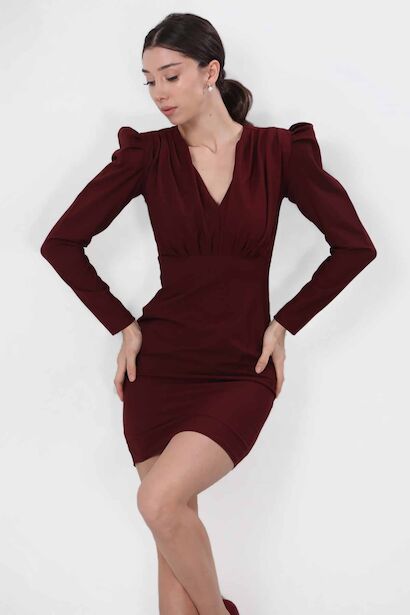 Kadın Mini Elbise  Bordo 6