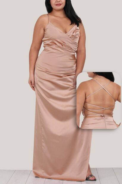 Büyük Beden Saten Uzun Abiye 