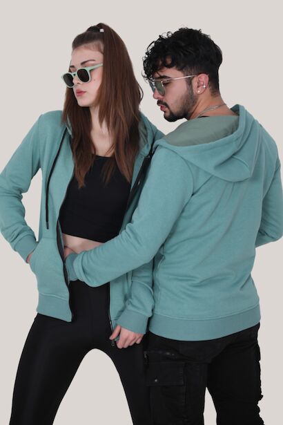 Unisex Fermuarlı Sweat Yeşil