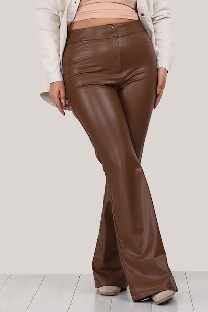 Büyük Beden Bol Paça Deri Pantolon 