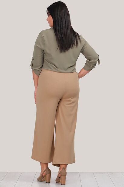 Büyük Beden Yüksek Bel Kapri  Bej 4