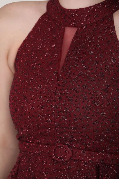 Kadın Kısa Simli Abiye Elbise  Bordo 6