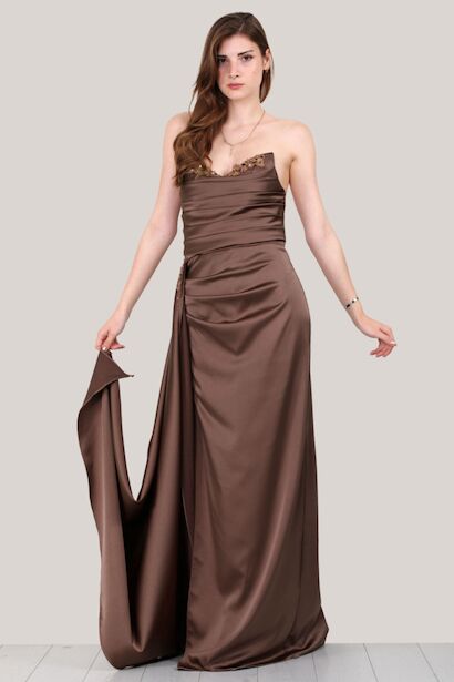 Kadın Saten Uzun Abiye 