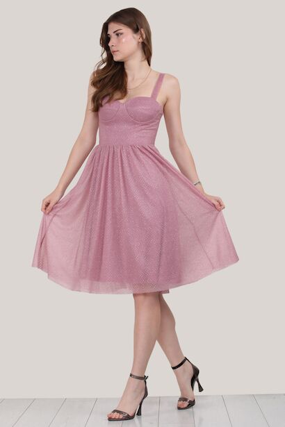 Kadın Kısa Askılı Abiye Elbise 