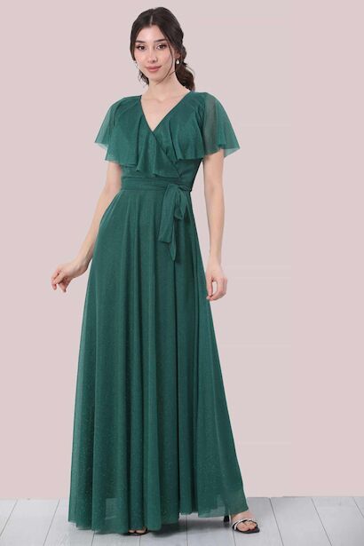 Kadın Simli Uzun Abiye Zümrüt 4