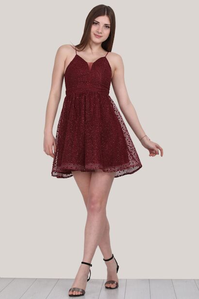 Kadın Kısa Simli Abiye Elbise 