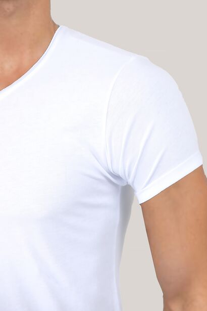 Erkek Bisiklet Yaka T-shirt  Beyaz 4