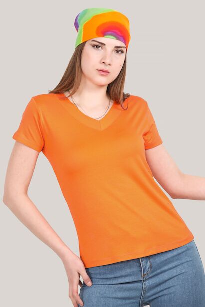 Kadın V Yaka T-shirt 