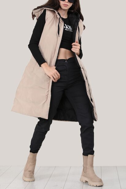 Kadın Kapşonlu Şişme Yelek  Siyah 6