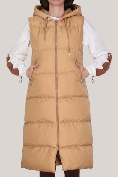 Kadın Uzun Şişme Yelek  Bej 6