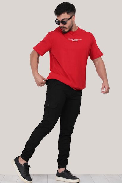 Erkek Paça Lastikli Kargo Pantolon  Siyah
