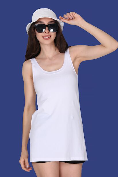 Kadın Yırtmaçlı Atlet T-shirt  Beyaz 4