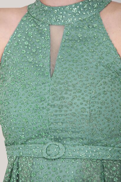 Kadın Kısa Simli Abiye Elbise  Çağla Yeşili 6