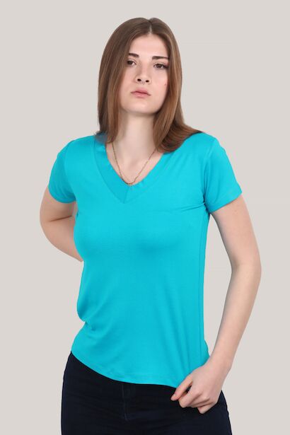 Kadın V Yaka T-shirt 